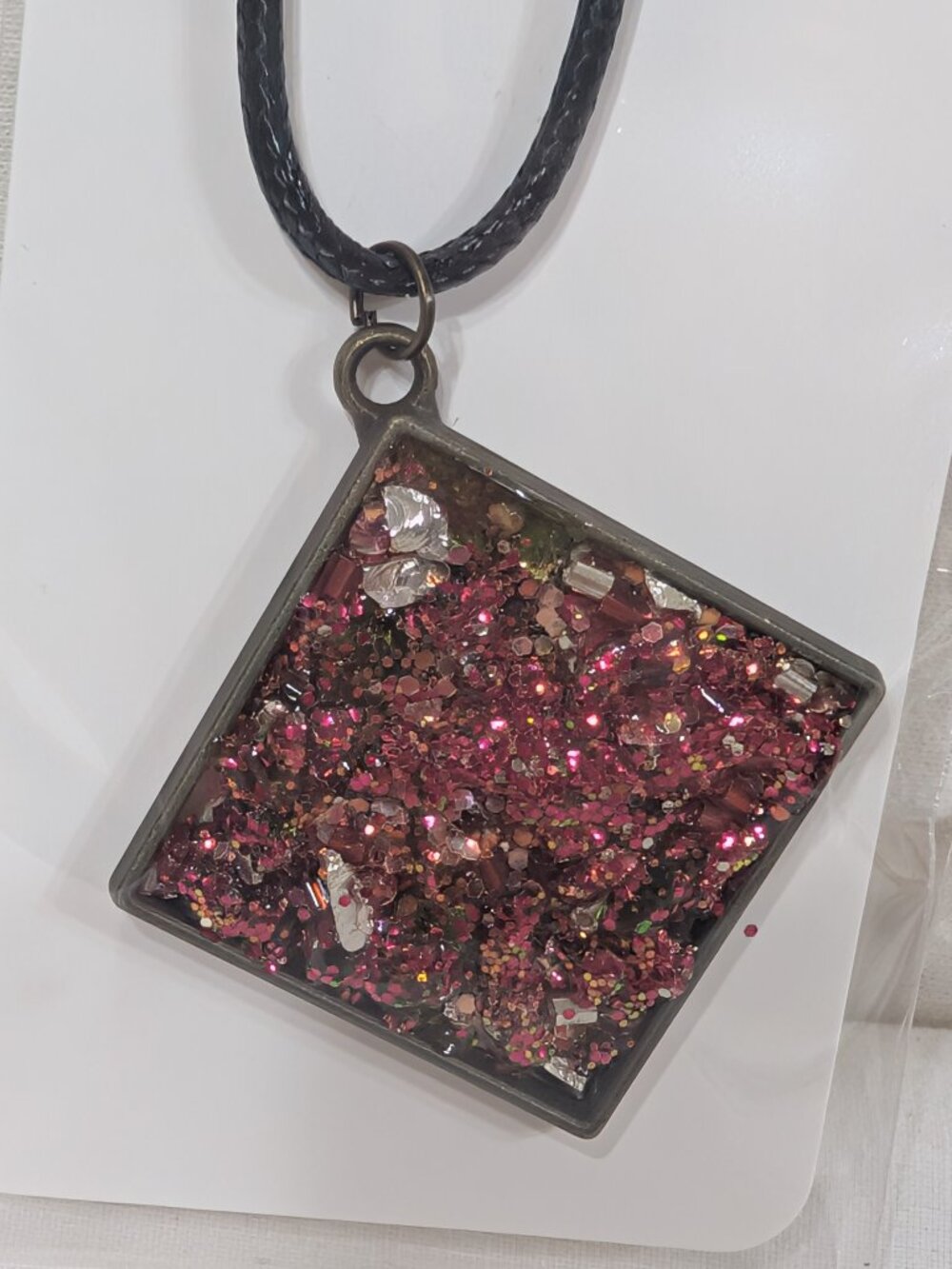 Textured Stained Glass Diamond Necklace